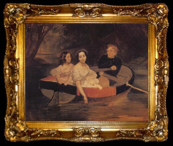 framed  Karl Briullov Portrait of the Artist with Baroness Yekaterina Meller-akomelskaya and her Daughter in a Boat, ta009-2